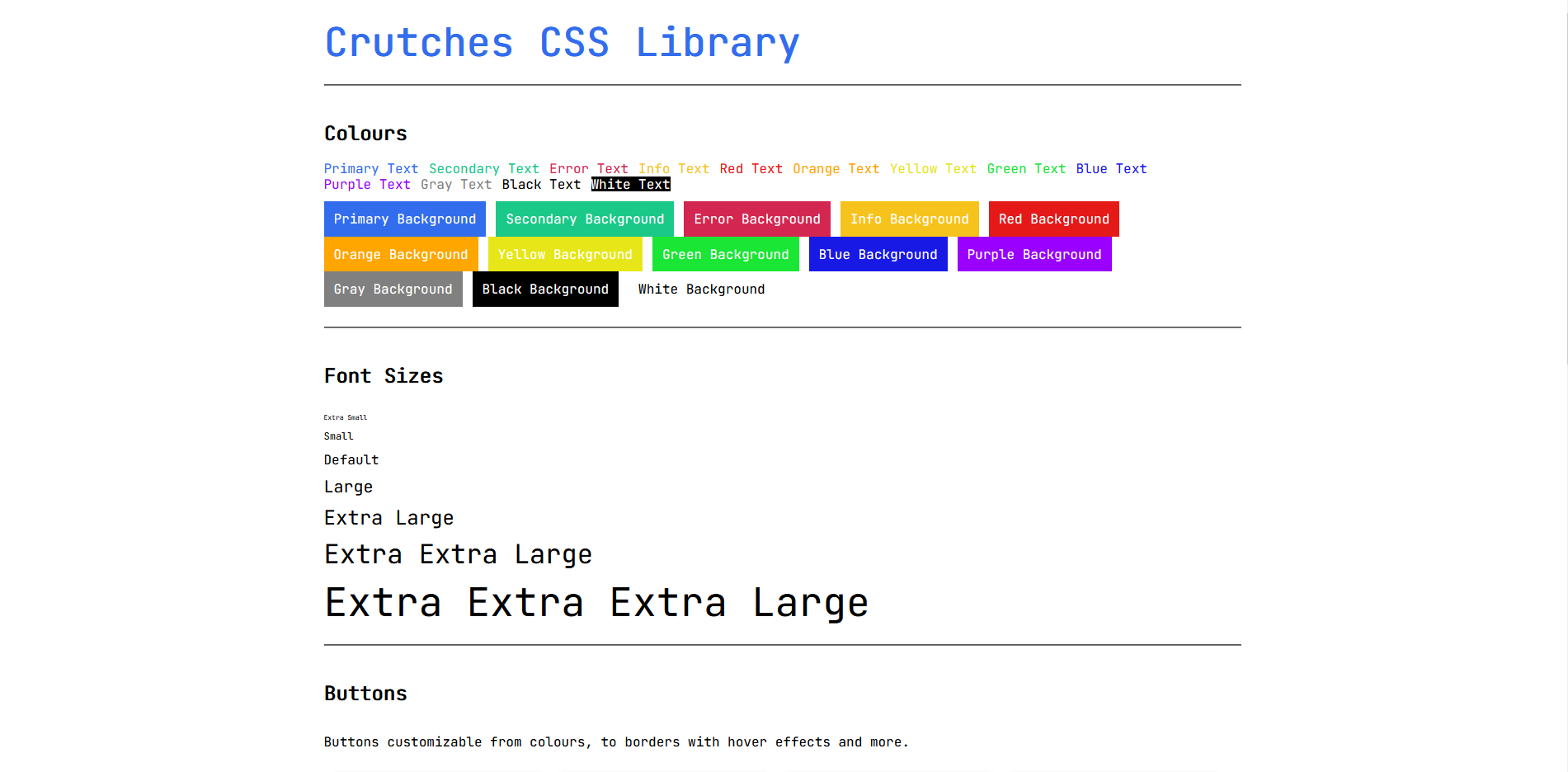 screenshot of Crutches CSS Library Website