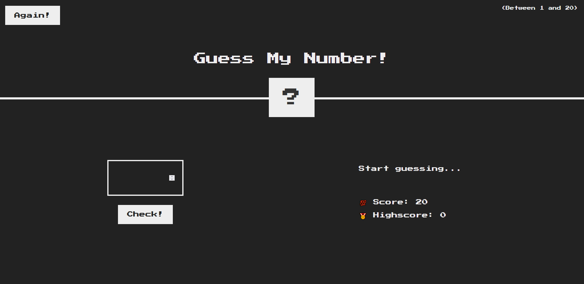 screenshot of Guess My Number game website